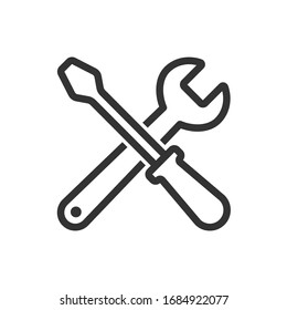 Crossed screwdriver and wrench icon, Spanner and flathead outline, Repair symbol