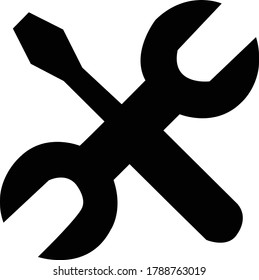 Crossed screwdriver and wrench icon, Spanner and flathead silhouette, Repair symbol 

- Vector