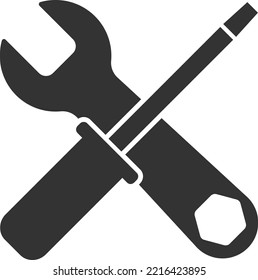 crossed screwdriver and wrench isolated on white, diy amd home improvement symbol vector illustration