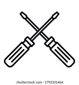 Crossed screwdrivers icon. Outline crossed screwdrivers vector icon for web design isolated on white background