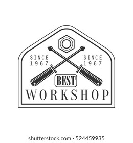 Crossed Screwdrivers Premium Quality Wood Workshop Monochrome Retro Stamp Vector Design Template