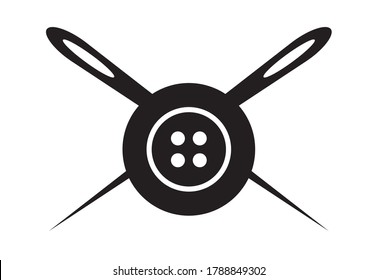 Crossed Sewing Needles with sewing button circle logotype. Tailor logo template vector symbol