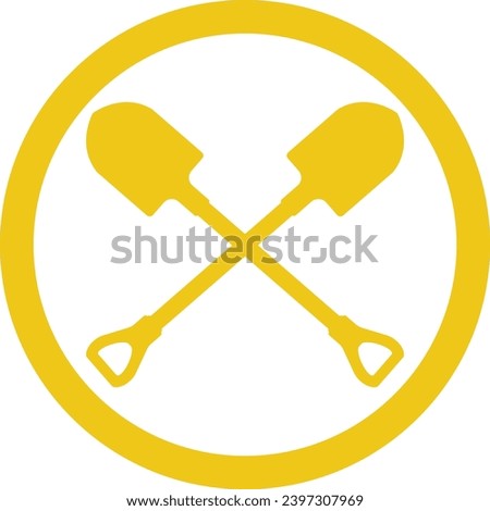 Crossed shovel with circle logo.