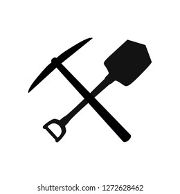 Crossed shovel and pickaxe icon. Mining. Thin line illustration. Contour symbol. Pick axe and dig. Vector isolated outline drawing. Editable stroke