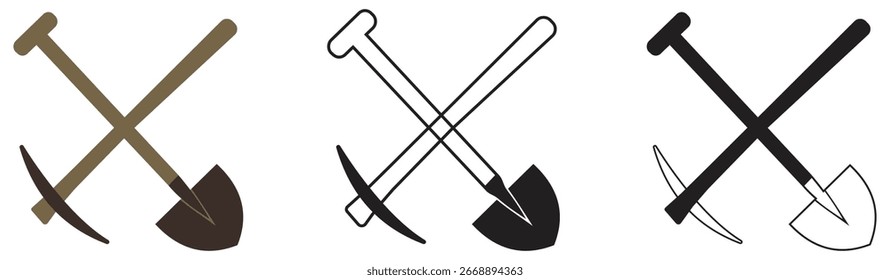 Gekreuzte Schaufel und Pickaxe Mining Tools Vektor-Icons Set.