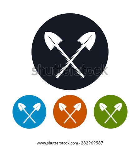 Crossed Shovels , Four Types of Colorful Round Icons Tool for Digging, Vector Illustration