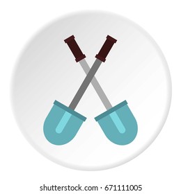 Crossed shovels icon in flat circle isolated vector illustration for web