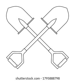 Crossed shovels line style icon isolated on white background. Simple icon. Web site page and mobile app design vector element.