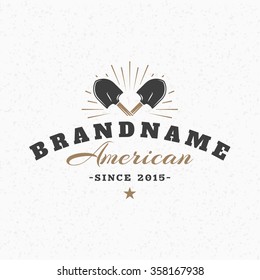 Crossed Shovels. Vintage Retro Design Elements for Logotype, Insignia, Badge, Label. Business Sign Template. Textured Background