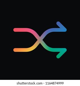 Crossed simple arrows. Linear, thin outline. Rainbow color and dark background