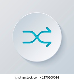 Crossed simple arrows. Linear, thin outline. Cut circle with gray and blue layers. Paper style