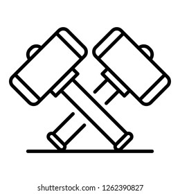 Crossed sledge hammer icon. Outline crossed sledge hammer vector icon for web design isolated on white background