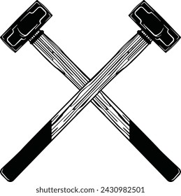 Crossed sledgehammers vector illustrations in black and white  