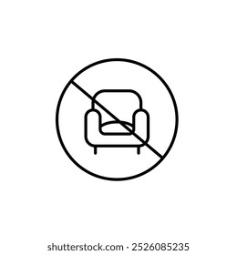 Crossed sofa chair. No seating of restricted area. Apartment without furniture for rent or sale. Pixel perfect, editable stroke icon