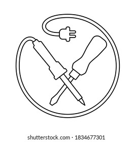 crossed soldering iron and screwdriver logo
Tool for electronics industry technology, line icon design, illustration, isolated on white background, editable stroke. Vector. Isolated equipment, toolkit