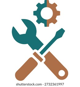 Crossed spanner and wrench with gear icon