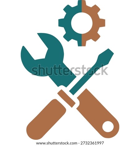 Crossed spanner and wrench with gear icon