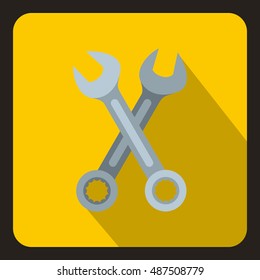 Crossed spanners icon in flat style on a yellow background vector illustration