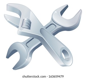 Crossed spanners tools icon of cartoon tools crossed, construction or DIY or service concept