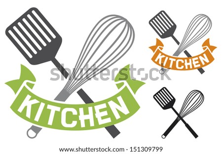 crossed spatula and balloon whisk - kitchen symbol 