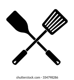 crossed spatula and slotted kitchen spoon vector icon