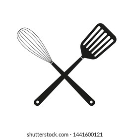 Crossed Spatula with Whisk. Kitchen tools and Cooking utensils icon. Vector illustration.