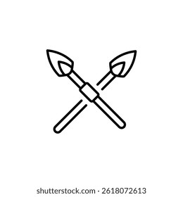 Crossed spears icon in minimalistic style, simple linear illustration