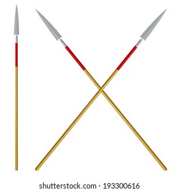 Crossed spears with red ribbon on a shaft