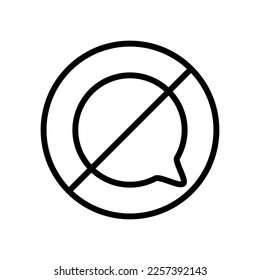 Crossed speech bubble line icon. Message, texting, messenger, letter, email, mail, chat, online, internet, distance, device, notification, listing. Vector line icon on white background