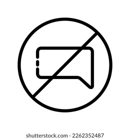 Icono de línea de burbuja de voz cruzada. Mensaje, mensaje de texto, mensajero, carta, correo electrónico, chat, internet, distancia, dispositivo, notificación, anuncio. Icono de línea de vector sobre fondo blanco