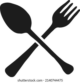 Crossed spoon and fork black silhouettes. Cutlery symbol