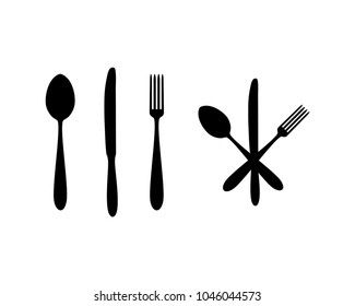 Crossed Spoon with Fork and Knife Accessories Food Sign Symbol Icon Logo Vector