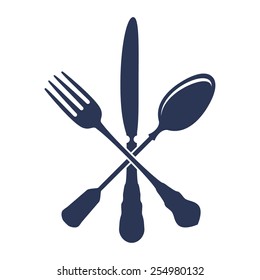 Crossed Spoon with Fork and knife isolated on white Background vector illustration