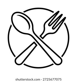 Cuchara y tenedor cruzados en un icono de plato
