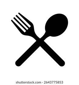 Crossed Spoon and Fork Silhouette Vector, Restaurant Dining Icon.