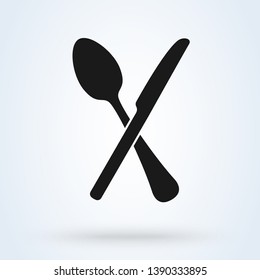 Crossed spoon and knife. Cutlery flat style Vector illustration 