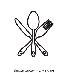 crossed spoon, knife and fork over white background, line style, vector illustration