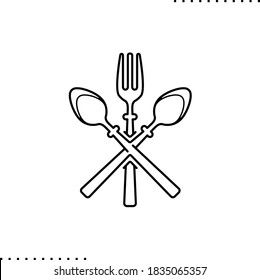 crossed spoons and fork, restaurant logo vector icon in outline