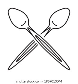 Crossed spoons line art vector icon for apps and websites