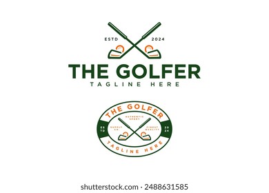 crossed stick and ball golf badge emblem logo design for golfer, golf sport tournament and club
