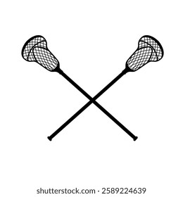 Crossed sticks for the sports game lacrosse, vector icon. Sketch of lacrosse sticks on white background.