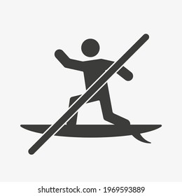 Crossed surfing vector icon isolated on white background. Ban summer water sports pictogram. Surf symbol.