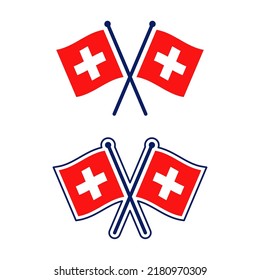 Símbolo de la bandera suiza cruzada. Un conjunto de iconos vectoriales simples.