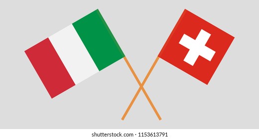 The crossed Switzerland and Italy flags. Official colors. Proportion correctly. Vector illustration