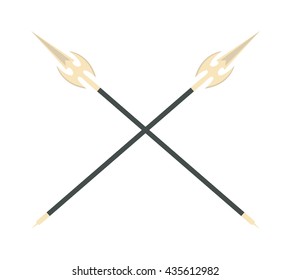 Crossed sword axe traditional weapon and crossed metallic axe knife