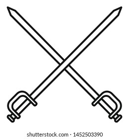Crossed sword icon. Outline crossed sword vector icon for web design isolated on white background