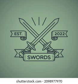 Plantilla de logotipo de espada cruzada con estilo de arte de línea