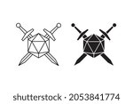crossed sword and sided dice flat icon vector for apps and websites