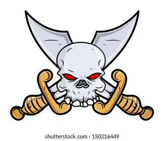 Crossed Sword Skull Tattoo - Vector Cartoon Illustration