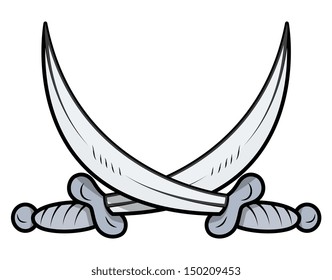 Crossed Sword - Vector Cartoon Illustration